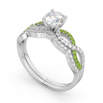 Infinity Diamond & Peridot Engagement Ring Set 18k White Gold 0.34ct