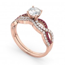 Infinity Diamond & Ruby Engagement Ring Set 14k Rose Gold 0.34ct