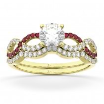 Infinity Diamond & Ruby Engagement Ring Set 14K Yellow Gold 0.34ct