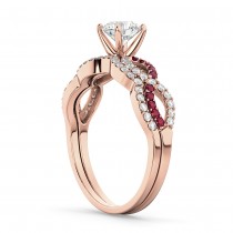 Infinity Diamond & Ruby Engagement Ring Set 18k Rose Gold 0.34ct