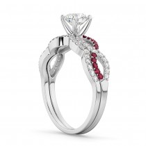 Infinity Diamond & Ruby Engagement Ring Set 18K White Gold 0.34ct
