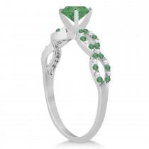 Infinity Diamond & Emerald Engagement Ring 14K White Gold 0.71ct