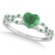 Emerald & Diamond Heart Infinity Style Bridal Set 14k W Gold 1.45ct