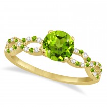 Infinity Diamond & Peridot Engagement Ring 14K Yellow Gold 0.71ct