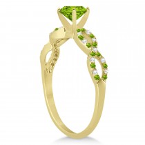 Infinity Diamond & Peridot Engagement Ring 14K Yellow Gold 0.71ct
