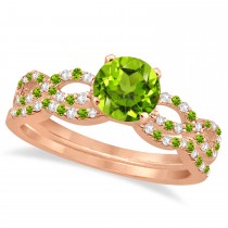 Infinity Style Peridot & Diamond Bridal Set 14k Rose Gold 0.85ct