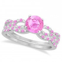 Infinity Style Pink Sapphire & Diamond Bridal Set 14k White Gold 1.29ct