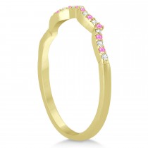 Infinity Style Pink Sapphire & Diamond Bridal Set 14k Yellow Gold 1.29ct