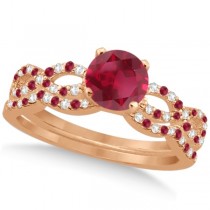 Ruby & Diamond Infinity Style Bridal Set 14k Rose Gold 1.69ct