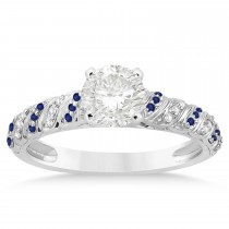Blue Sapphire & Diamond Swirl Engagement Ring Setting 18k White Gold 0.17ct