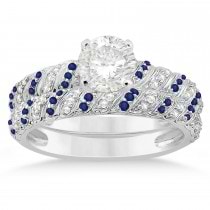 Blue Sapphire & Diamond Swirl Bridal Set Setting Platinum 0.41ct