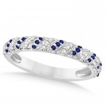 Blue Sapphire & Diamond Swirl Wedding Band 18k White Gold 0.24ct