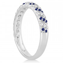 Blue Sapphire & Diamond Swirl Wedding Band Platinum 0.24ct