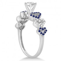 Sapphire & Diamond Heart Engagement Ring Bridal Set 14k W. Gold 0.50ct