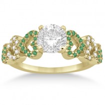 Emerald & Diamond Heart Engagement Ring Setting 14k Yellow Gold 0.30ct