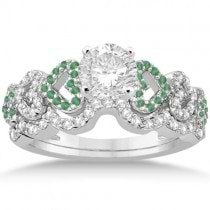 Emerald & Diamond Heart Engagement Ring Bridal Set 14k W. Gold 0.50ct