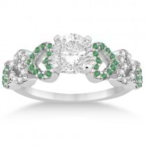 Emerald & Diamond Heart Engagement Ring Bridal Set 14k W. Gold 0.50ct