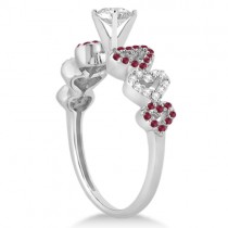 Ruby & Diamond Heart Engagement Ring Bridal Set 14k White Gold 0.50ct