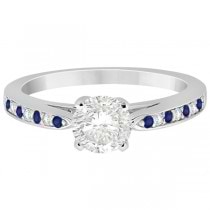 Cathedral Blue Sapphire Diamond Engagement Ring 14k White Gold 0.26ct