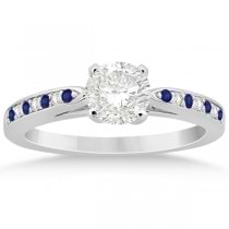 Cathedral Blue Sapphire Diamond Engagement Ring 18k White Gold 0.26ct