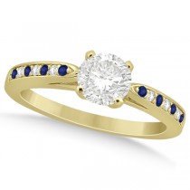 Cathedral Blue Sapphire Diamond Engagement Ring 18k Yellow Gold 0.26ct