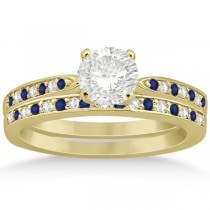 Blue Sapphire & Diamond Engagement Ring Set 14k Yellow Gold (0.55ct)