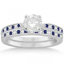 Blue Sapphire & Diamond Engagement Ring Set 18k White Gold (0.55ct)