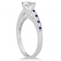 Blue Sapphire & Diamond Engagement Ring Set 18k White Gold (0.55ct)