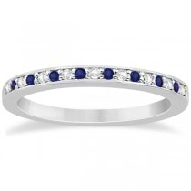 Cathedral Blue Sapphire & Diamond Wedding Band 14k White Gold 0.29ct