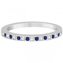 Cathedral Blue Sapphire & Diamond Wedding Band 14k White Gold 0.29ct