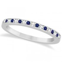 Cathedral Blue Sapphire & Diamond Wedding Band 18k White Gold 0.29ct