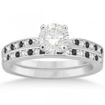Black & White Diamond Engagement Ring Set 14k White Gold (0.55ct)