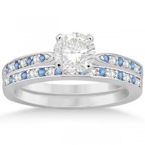 Blue Topaz & Diamond Engagement Ring Set 18k White Gold (0.55ct)