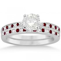 Garnet & Diamond Engagement Ring Set 14k White Gold (0.55ct)