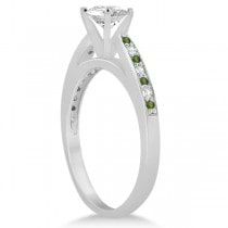 Peridot & Diamond Engagement Ring 18k White Gold 0.26ct