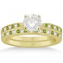 Peridot & Diamond Engagement Ring Set 14k Yellow Gold (0.55ct)