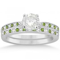 Peridot & Diamond Engagement Ring Set Platinum (0.55ct)