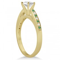 Cathedral Green Emerald Diamond Engagement Ring 14k Yellow Gold 0.22ct