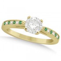 Cathedral Green Emerald Diamond Engagement Ring 14k Yellow Gold 0.22ct
