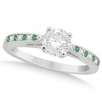 Cathedral Green Emerald Diamond Engagement Ring 18k White Gold 0.22ct