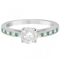 Cathedral Green Emerald Diamond Engagement Ring 18k White Gold 0.22ct