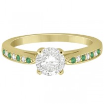 Cathedral Green Emerald Diamond Engagement Ring 18k Yellow Gold 0.22ct