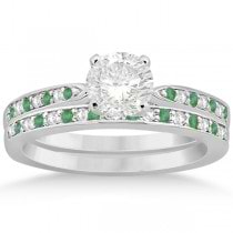 Diamond and Emerald Engagement Ring Set 18k White Gold (0.47ct)