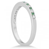 Semi-Eternity Emerald & Diamond Wedding Band 14k White Gold (0.25ct)