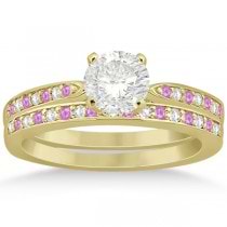 Pink Sapphire & Diamond Engagement Ring Set 18k Yellow Gold (0.55ct)