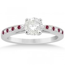 Cathedral Diamond & Ruby Engagement Ring 14k White Gold 0.22ct
