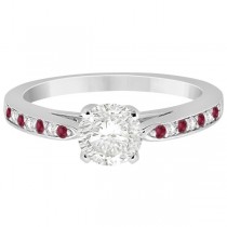 Cathedral Diamond & Ruby Engagement Ring 14k White Gold 0.22ct