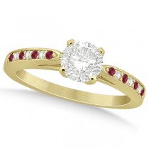 Cathedral Diamond & Ruby Engagement Ring 14k Yellow Gold 0.22ct