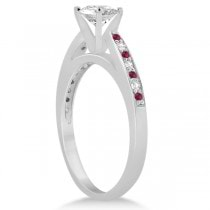 Cathedral Diamond & Ruby Engagement Ring 18k White Gold 0.22ct