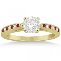 Cathedral Diamond & Ruby Engagement Ring 18k Yellow Gold 0.22ct